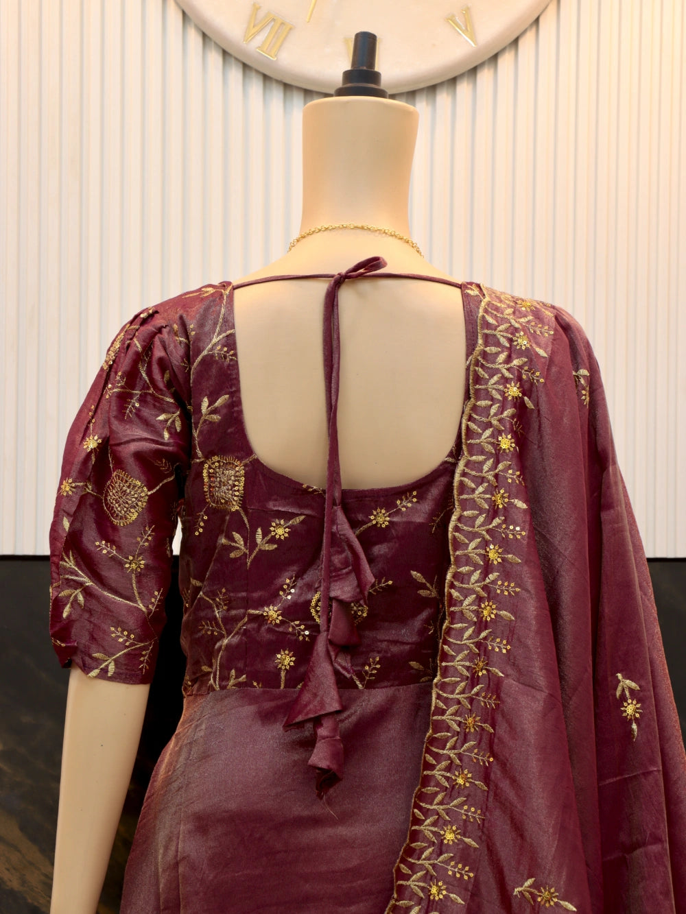 Super Hit Designer Zari & Sequence Work Tissue Silk Gown with Cut Work Dupatta in Purple, Maroon, and Orange (Sizes M to XXL) - By Swaya World