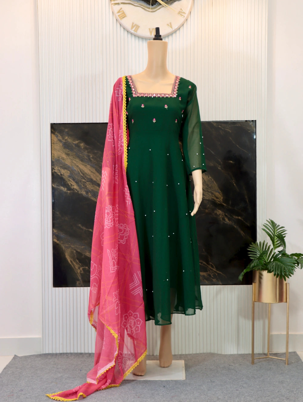 Superhit Georgette Anarkali Dress with Full Sleeves and Full Cut Dupatta (Four Colors) - By Swaya World