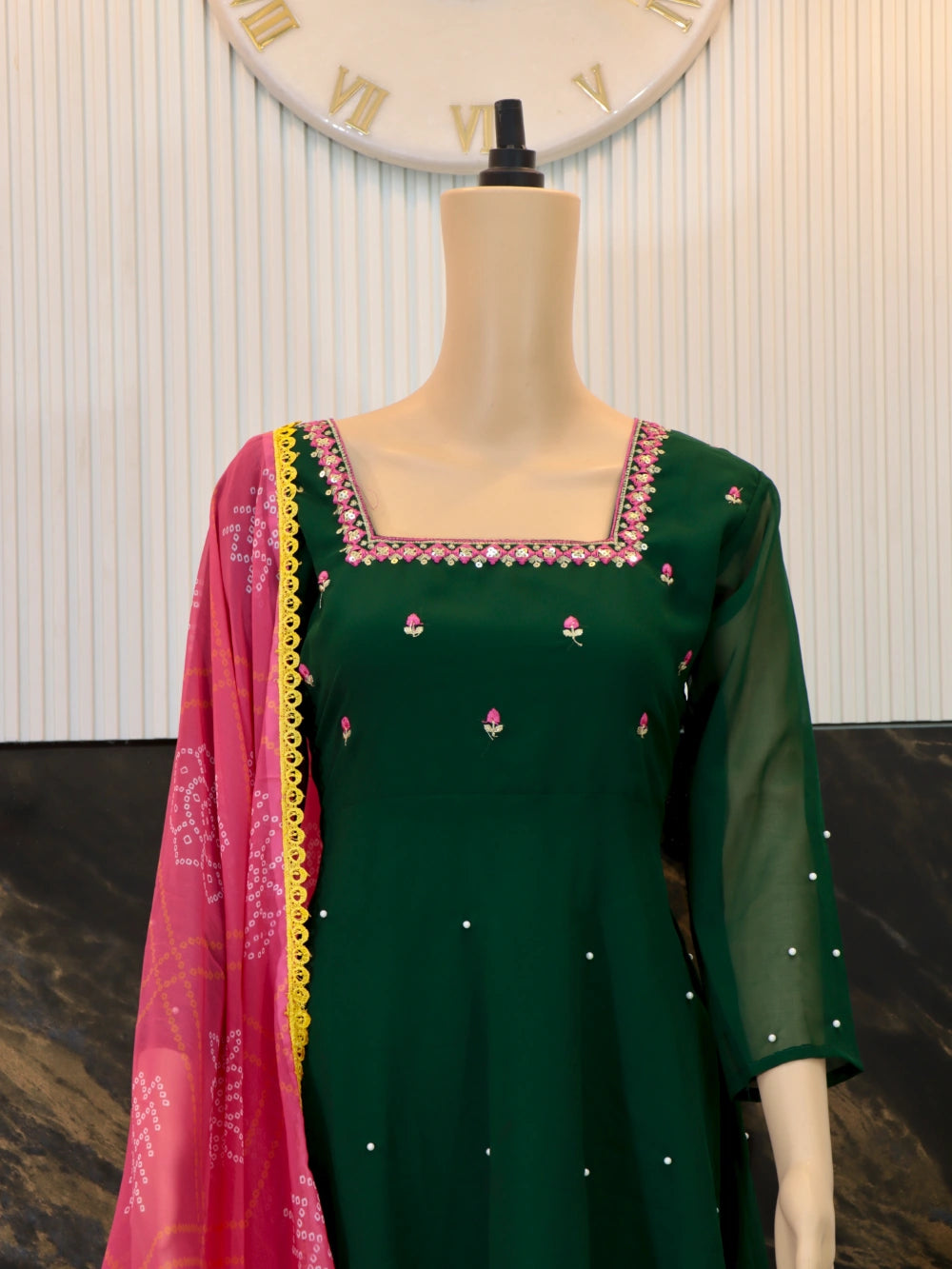 Superhit Georgette Anarkali Dress with Full Sleeves and Full Cut Dupatta (Four Colors) - By Swaya World