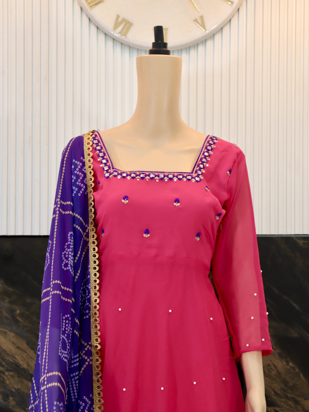 Superhit Georgette Anarkali Dress with Full Sleeves and Full Cut Dupatta (Four Colors) - By Swaya World