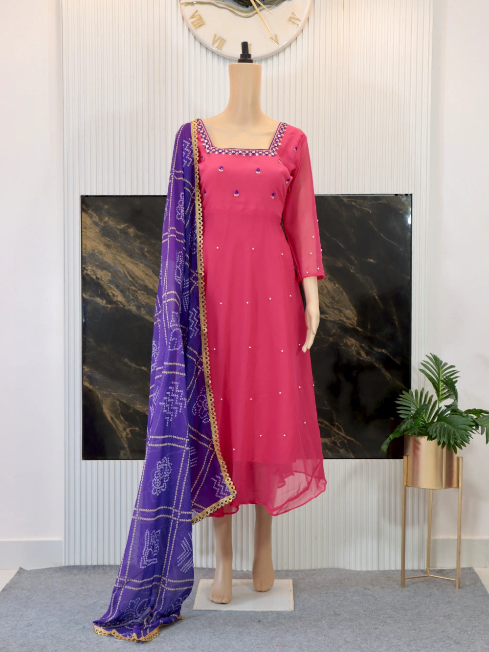 Superhit Georgette Anarkali Dress with Full Sleeves and Full Cut Dupatta (Four Colors) - By Swaya World