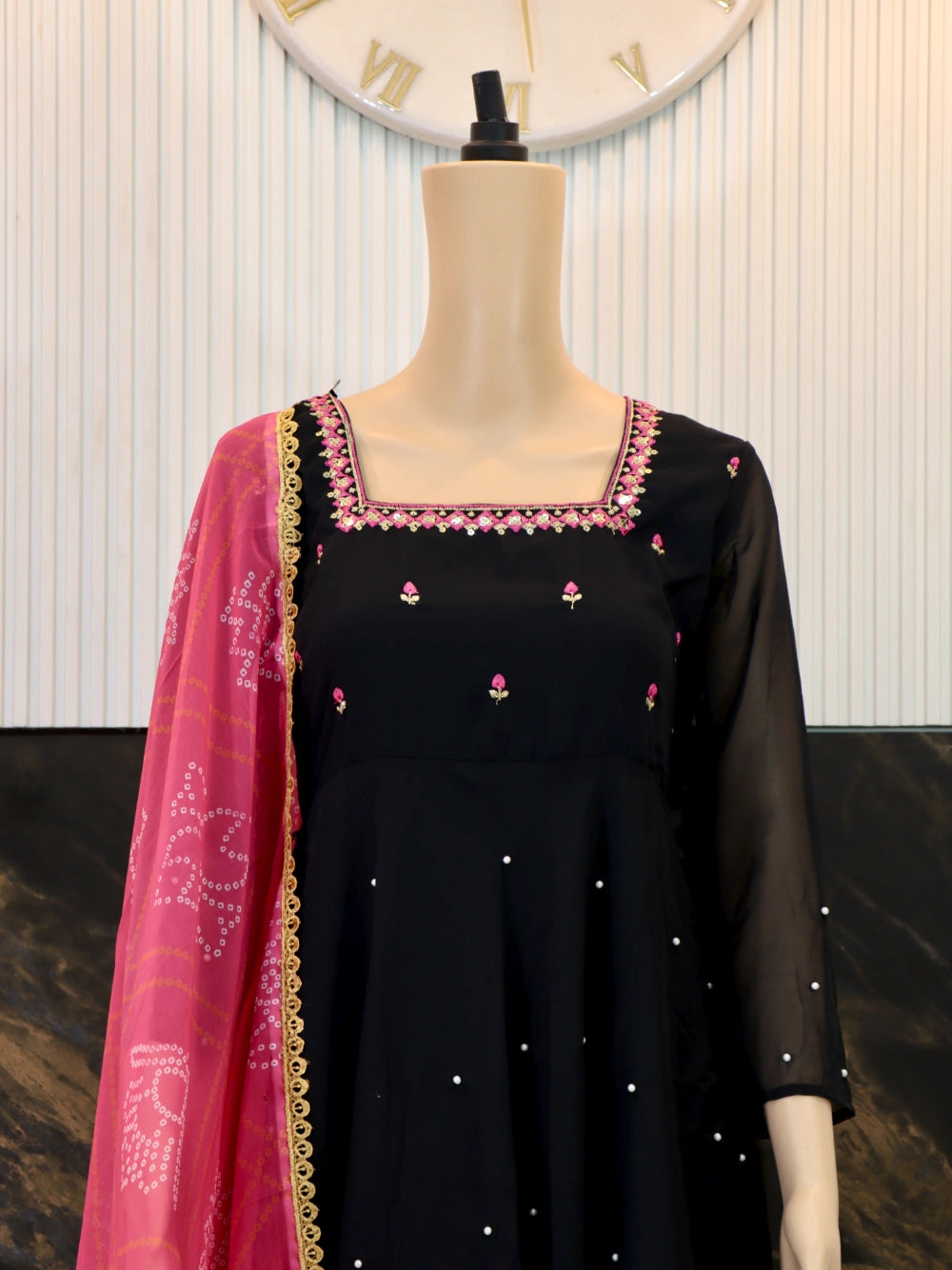 Superhit Georgette Anarkali Dress with Full Sleeves and Full Cut Dupatta (Four Colors) - By Swaya World