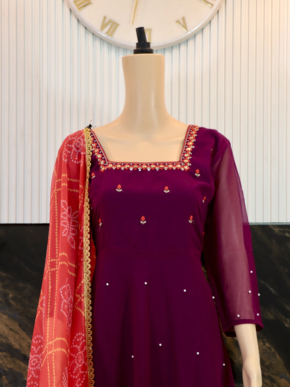 Superhit Georgette Anarkali Dress with Full Sleeves and Full Cut Dupatta (Four Colors) - By Swaya World