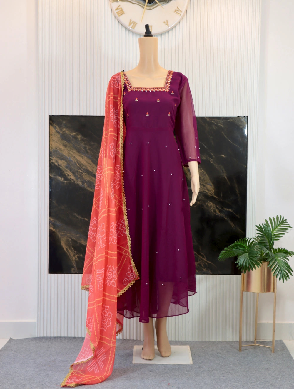 Superhit Georgette Anarkali Dress with Full Sleeves and Full Cut Dupatta (Four Colors) - By Swaya World