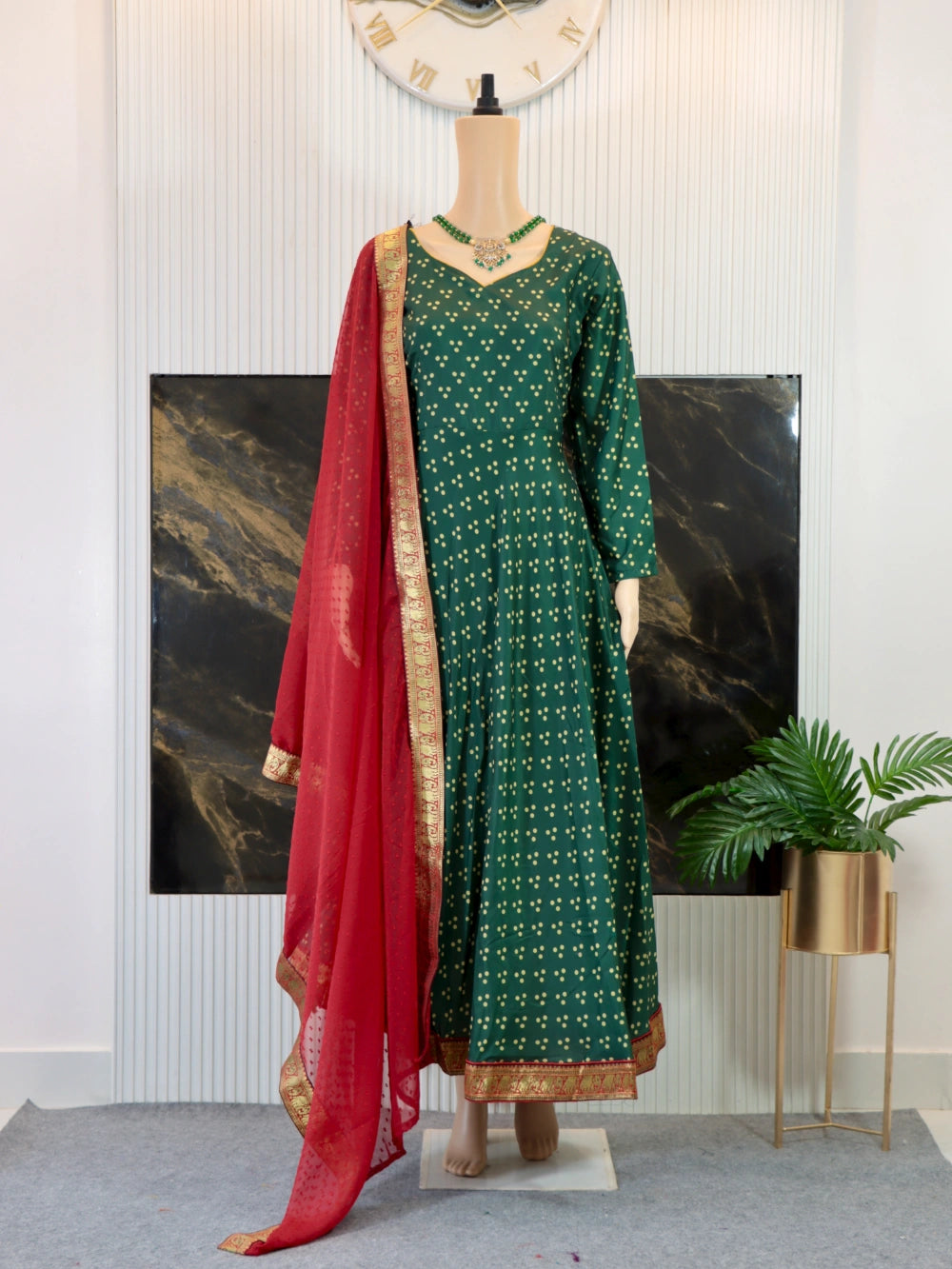 Stylish Soft Muslin Cotton Gown with Thousand Butti Dupatta (Purple and Green) - By Swaya World