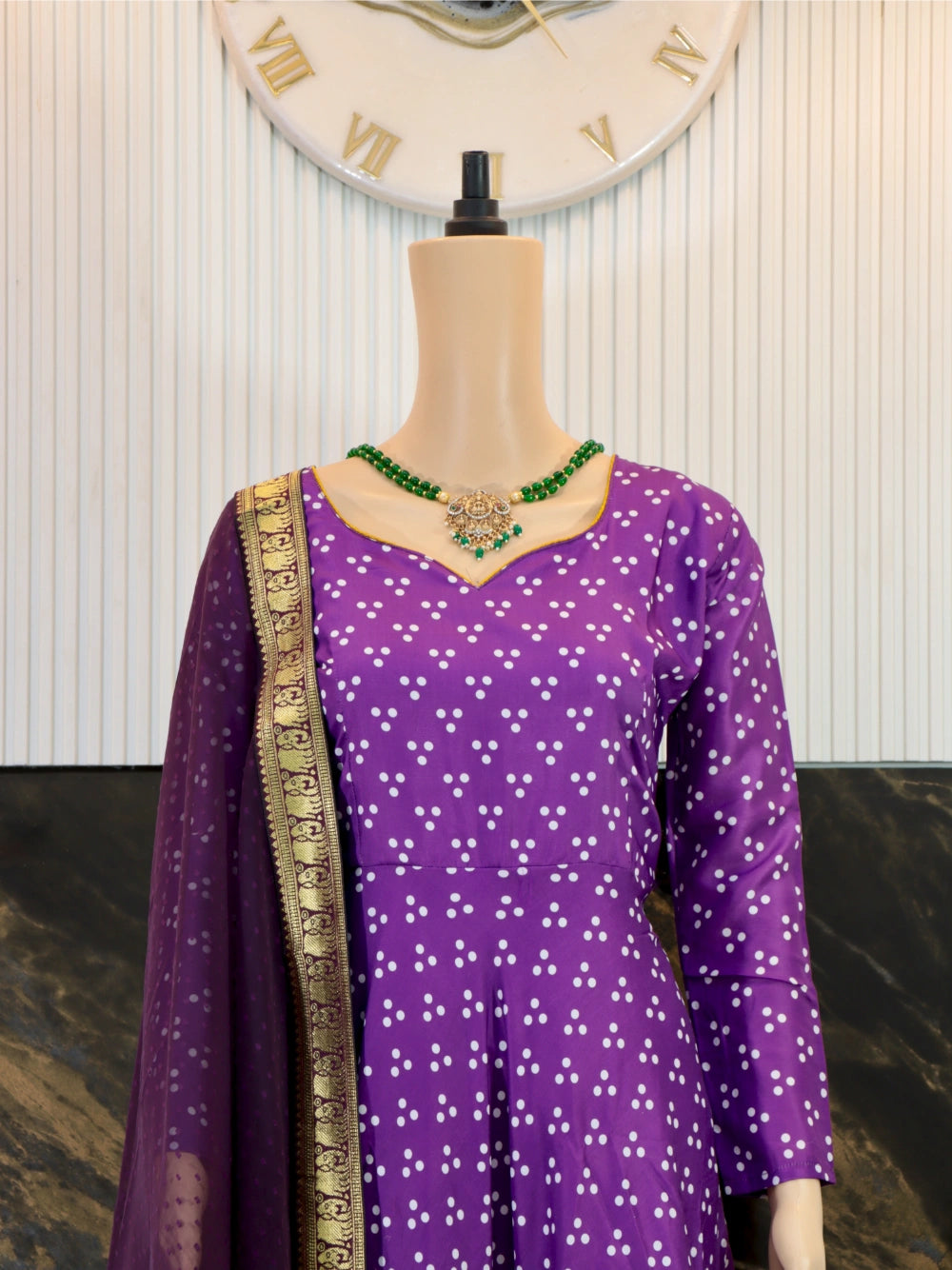 Stylish Soft Muslin Cotton Gown with Thousand Butti Dupatta (Purple and Green) - By Swaya World