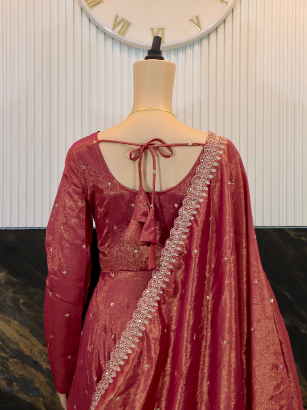 Exclusive Banarasi Tissue Silk Gown with Embroidery and Sequence Work (Sizes M to XXL) - By Swaya World