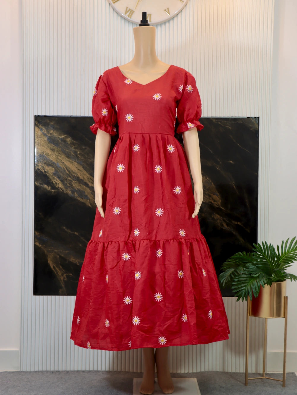 Beautiful Daisy Flower Maxi Dress in Red and Lavender - By Swaya World