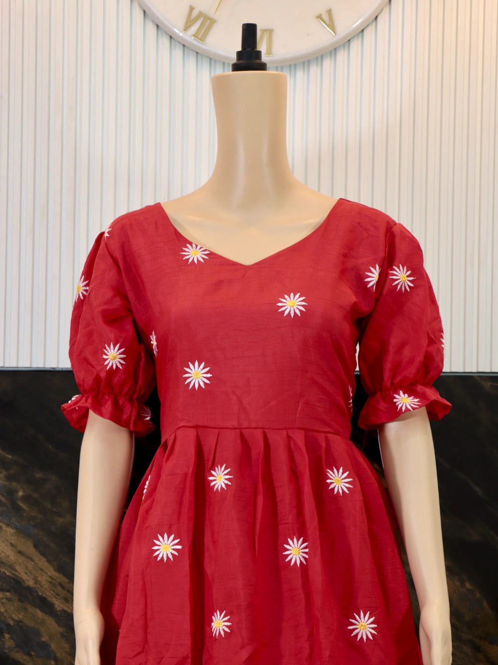 Beautiful Daisy Flower Maxi Dress in Red and Lavender - By Swaya World