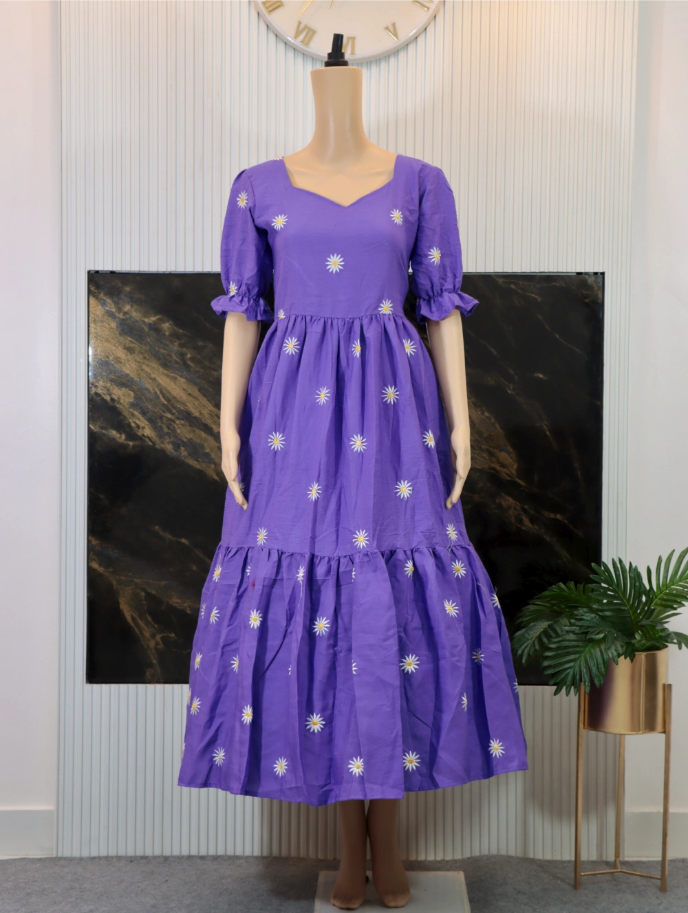 Beautiful Daisy Flower Maxi Dress in Red and Lavender - By Swaya World