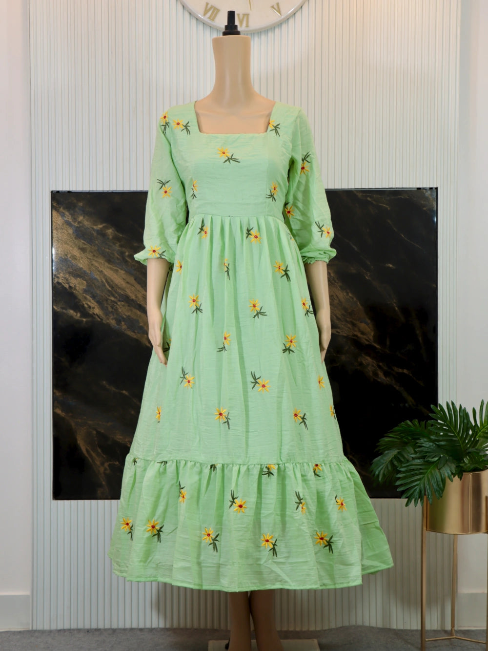 Beautiful Floral Maxi Dress in Cream and Green - By Swaya World