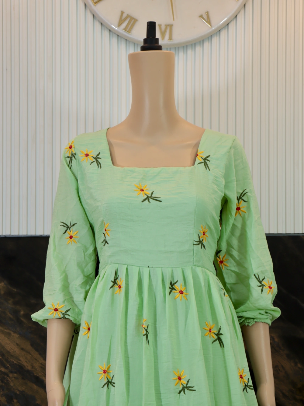 Beautiful Floral Maxi Dress in Cream and Green - By Swaya World