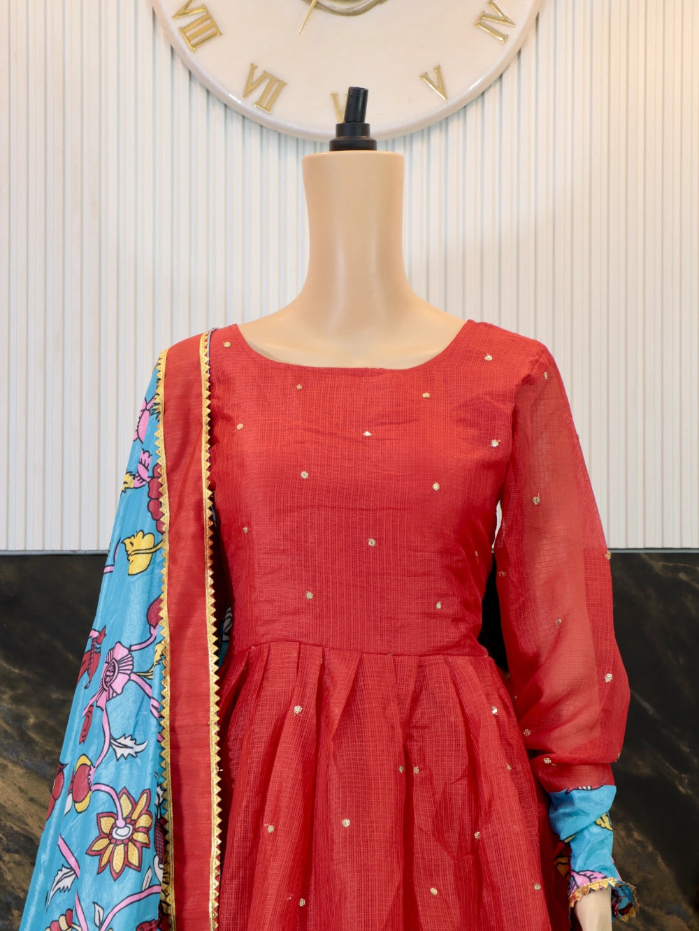 Designer Kota Sequence Work Gown with Digital Print Dupatta (Sizes M to XXL) - By Swaya World