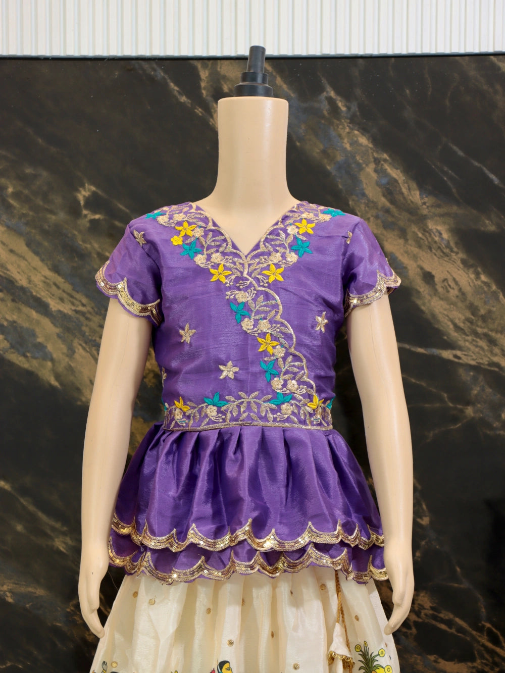 Trending Kalamkari Printed & Embroidered Work Stitched Kids Lehenga-Blouse with 4 Colours (Sizes 2 to 15 Years) - By Swaya World