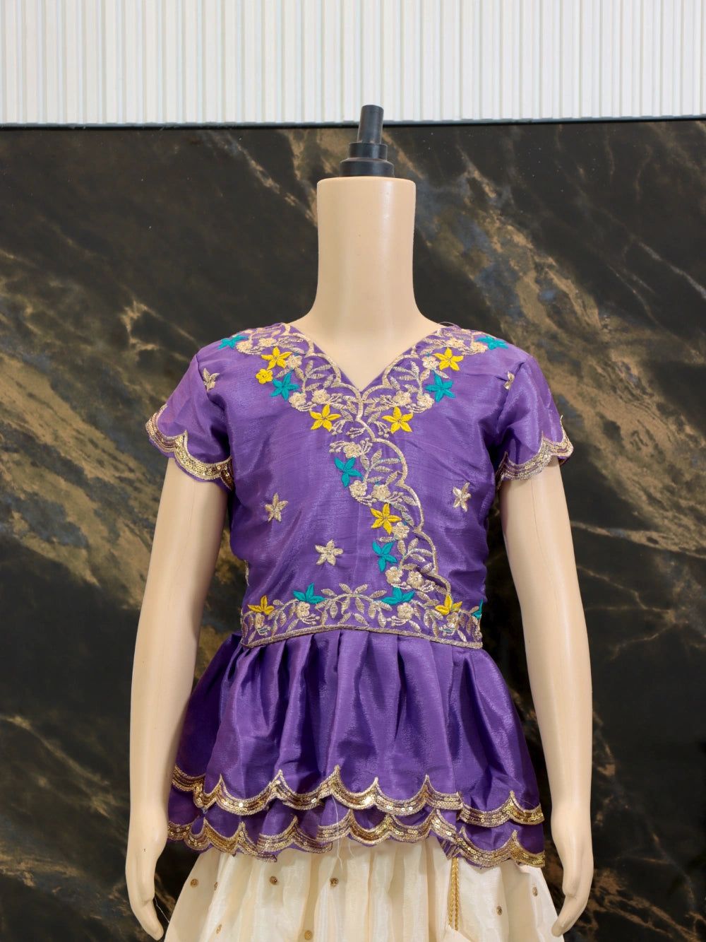 Trending Kalamkari Printed & Embroidered Work Stitched Kids Lehenga-Blouse with 4 Colours (Sizes 2 to 15 Years) - By Swaya World