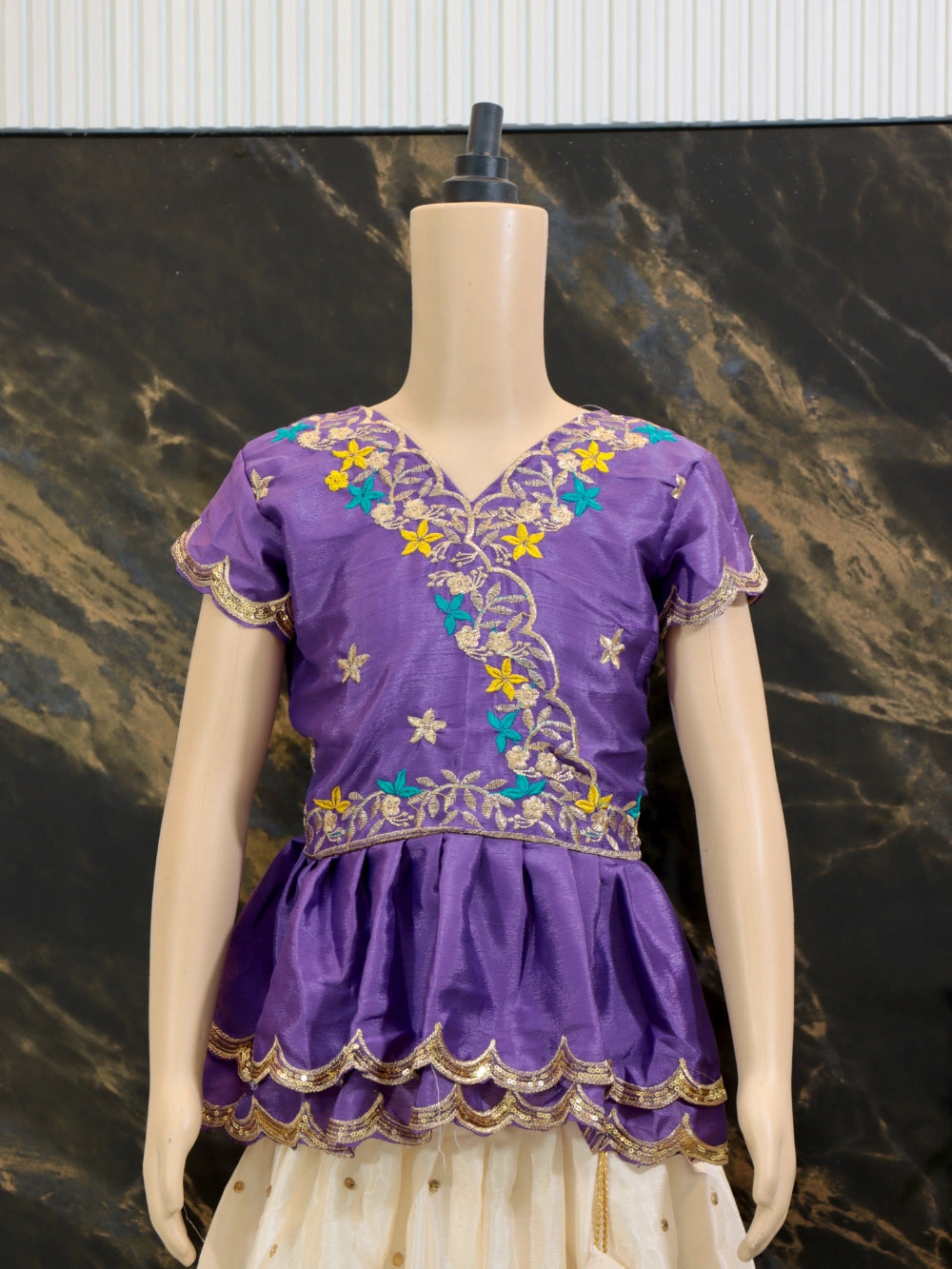 Trending Kalamkari Printed & Embroidered Work Stitched Kids Lehenga-Blouse with 4 Colours (Sizes 2 to 15 Years) - By Swaya World