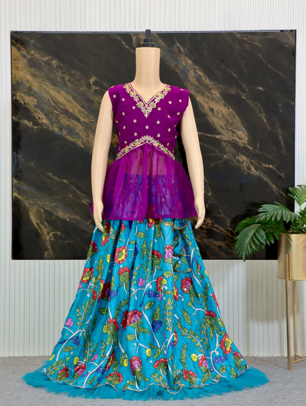 Trending Sequins Embroidered and Printed Work Stitched Kids Lehenga-Blouse (Sizes 2 to 15 Years) - By Swaya World