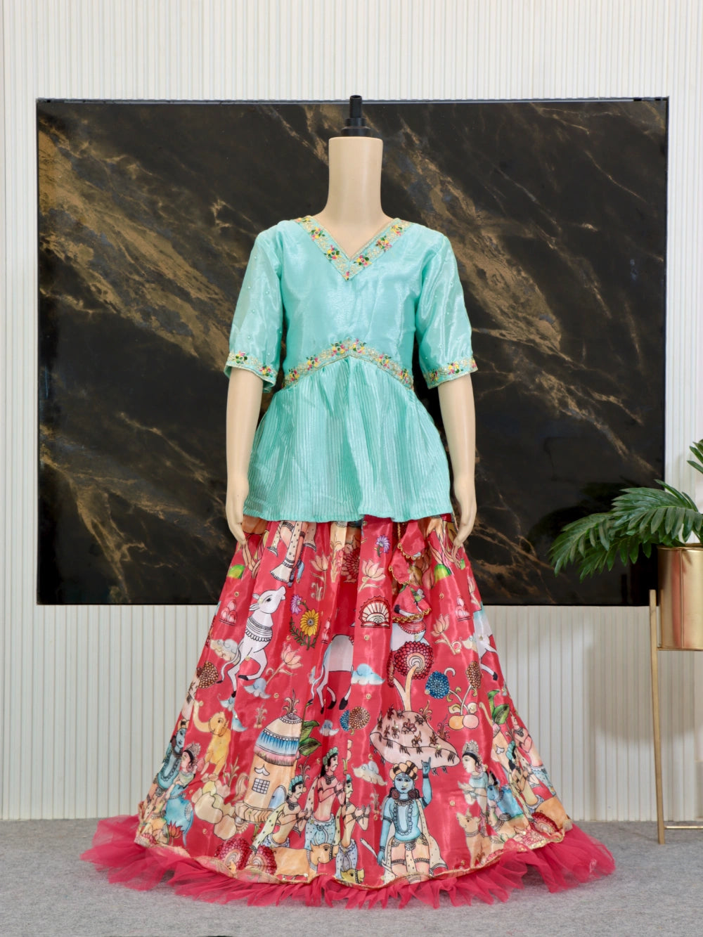 Trending Sequins Embroidered and Printed Work Stitched Kids Lehenga-Blouse (Sizes 2 to 15 Years) - By Swaya World