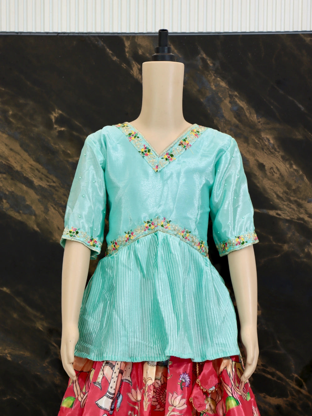 Trending Sequins Embroidered and Printed Work Stitched Kids Lehenga-Blouse (Sizes 2 to 15 Years) - By Swaya World