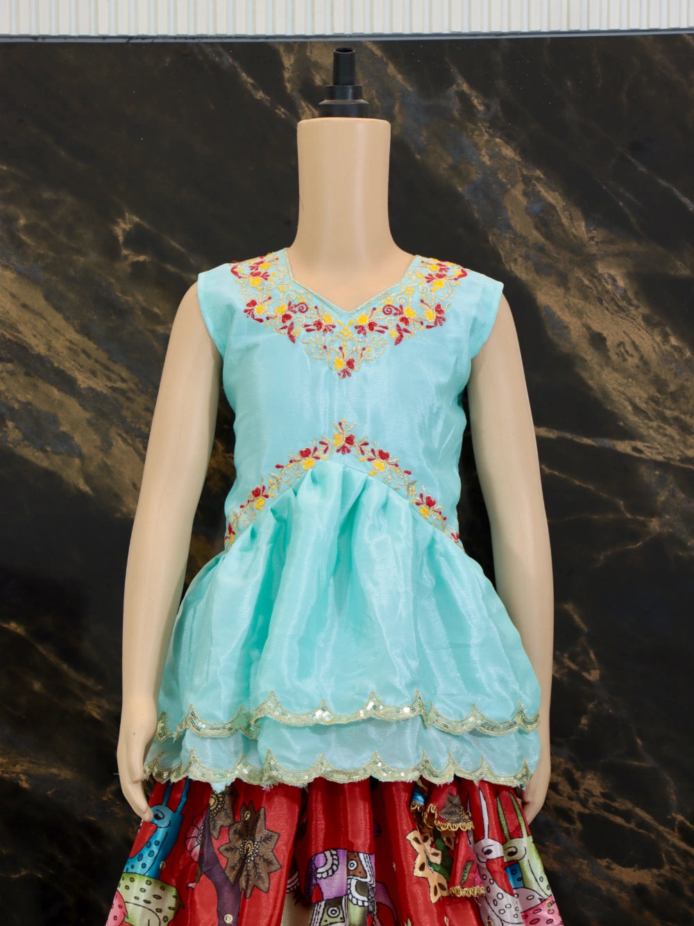 Trending Sequins Embroidered and Printed Work Stitched Kids Lehenga-Blouse (Sizes 2 to 15 Years) - By Swaya World