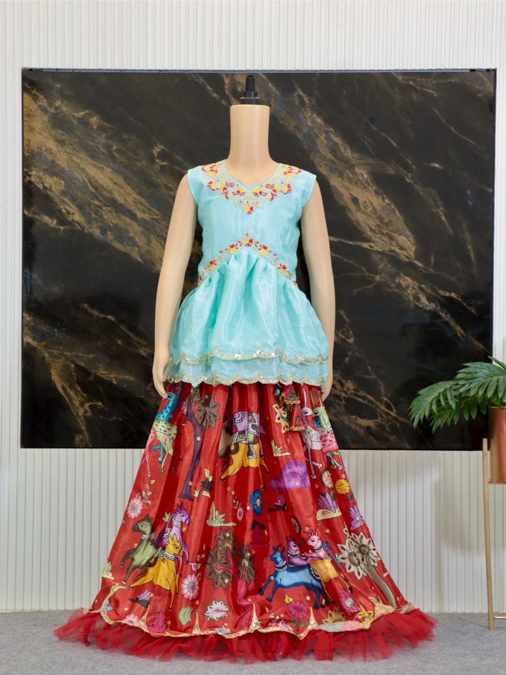 Trending Sequins Embroidered and Printed Work Stitched Kids Lehenga-Blouse (Sizes 2 to 15 Years) - By Swaya World