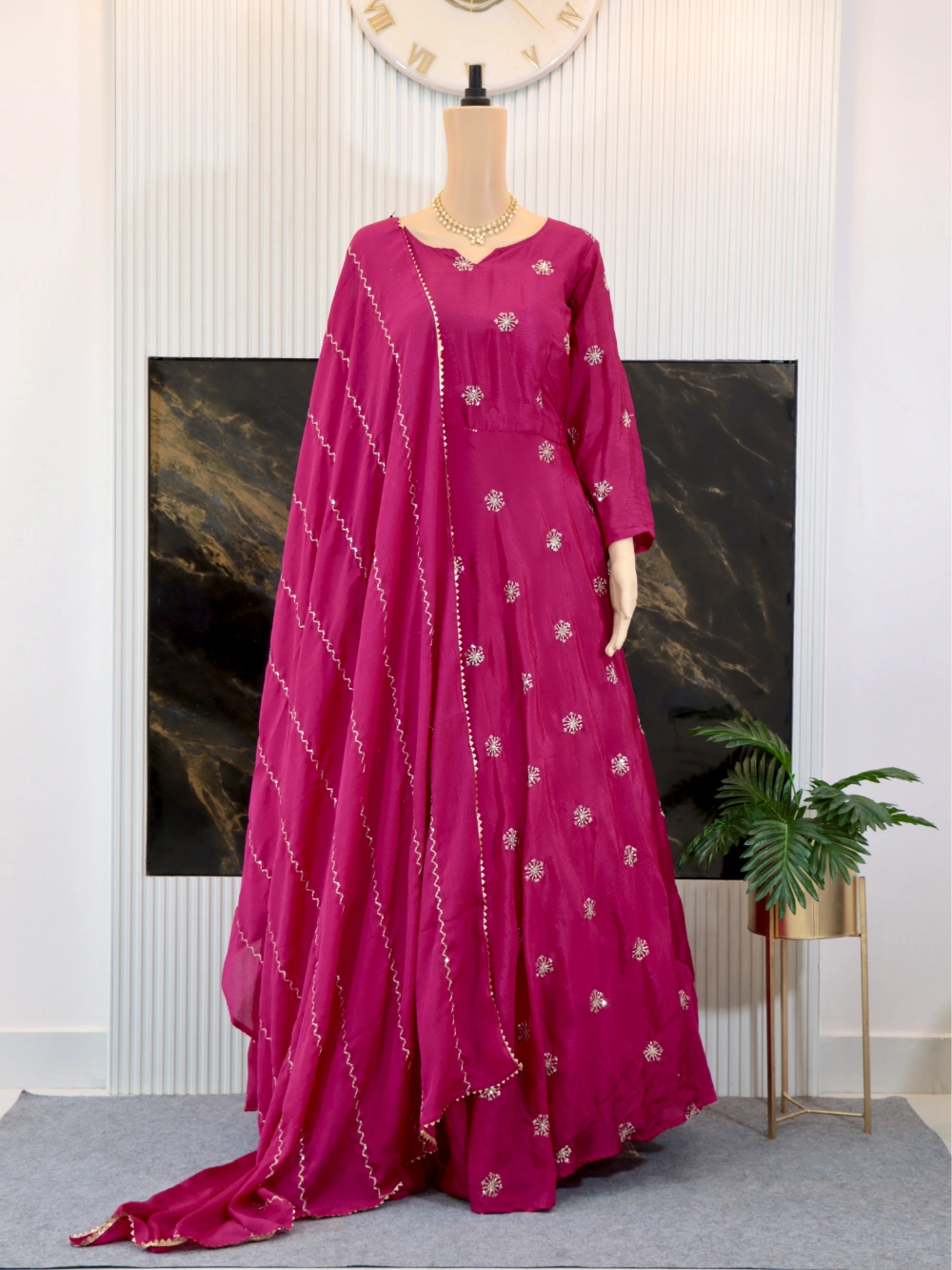 Embroidered Gown with Heavy Sequence Work and Chinon Dupatta in Magenta and Violet - By Swaya World