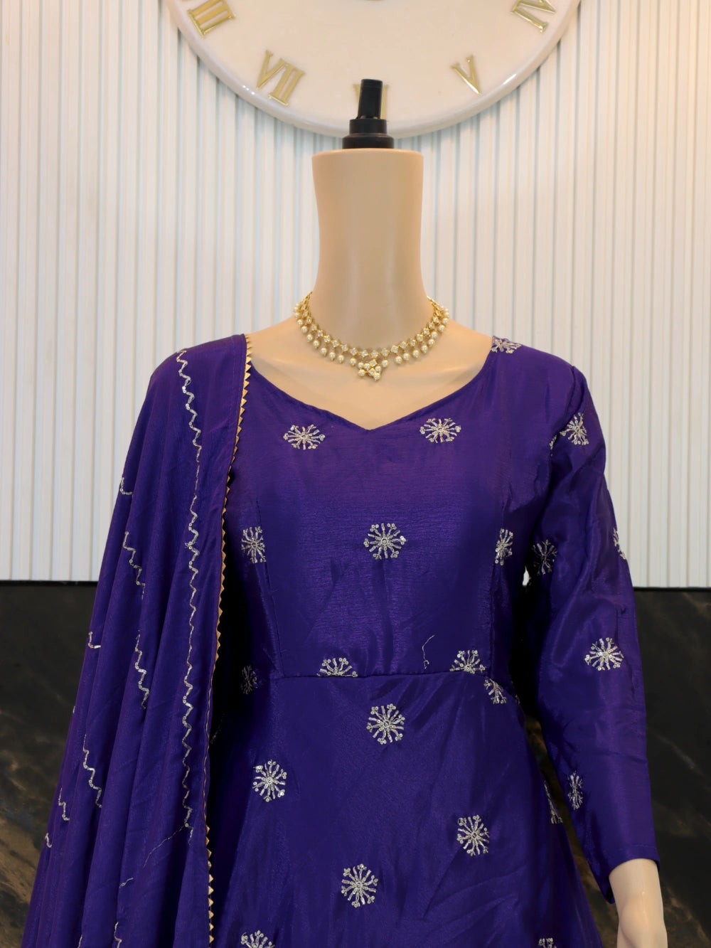 Embroidered Gown with Heavy Sequence Work and Chinon Dupatta in Magenta and Violet - By Swaya World
