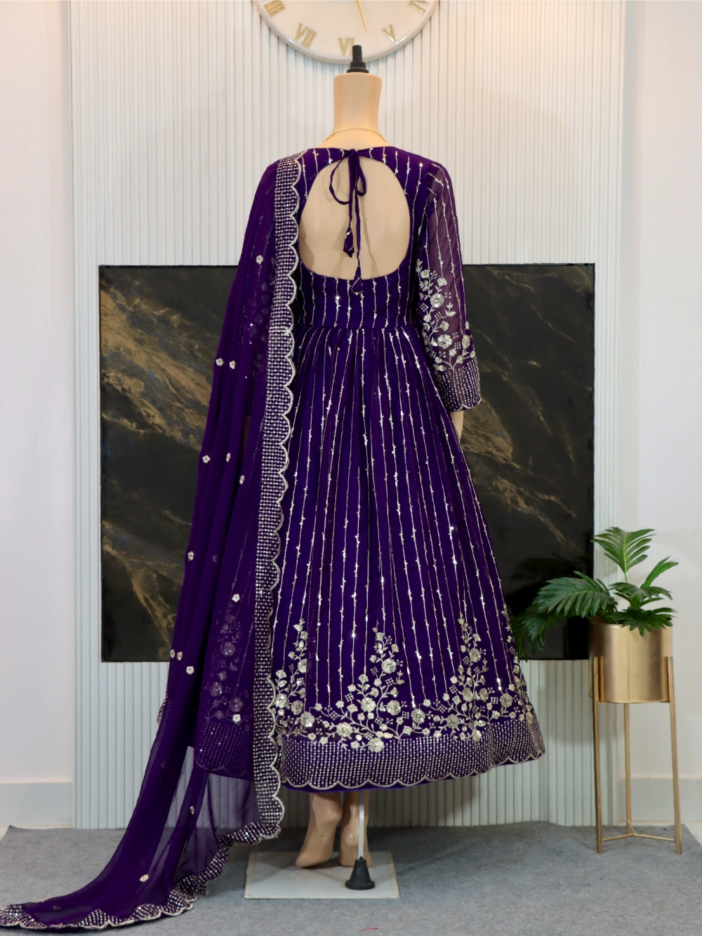 New Festival Long Gown & Dupatta with Heavy Sequence Embroidery in Fox Georgette (Red, Violet) - By Swaya World