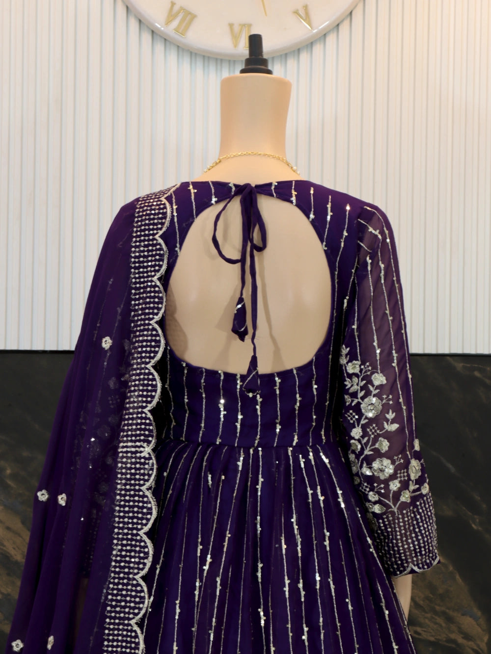 New Festival Long Gown & Dupatta with Heavy Sequence Embroidery in Fox Georgette (Red, Violet) - By Swaya World