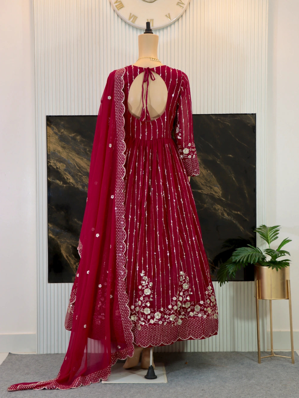 New Festival Long Gown & Dupatta with Heavy Sequence Embroidery in Fox Georgette (Red, Violet) - By Swaya World