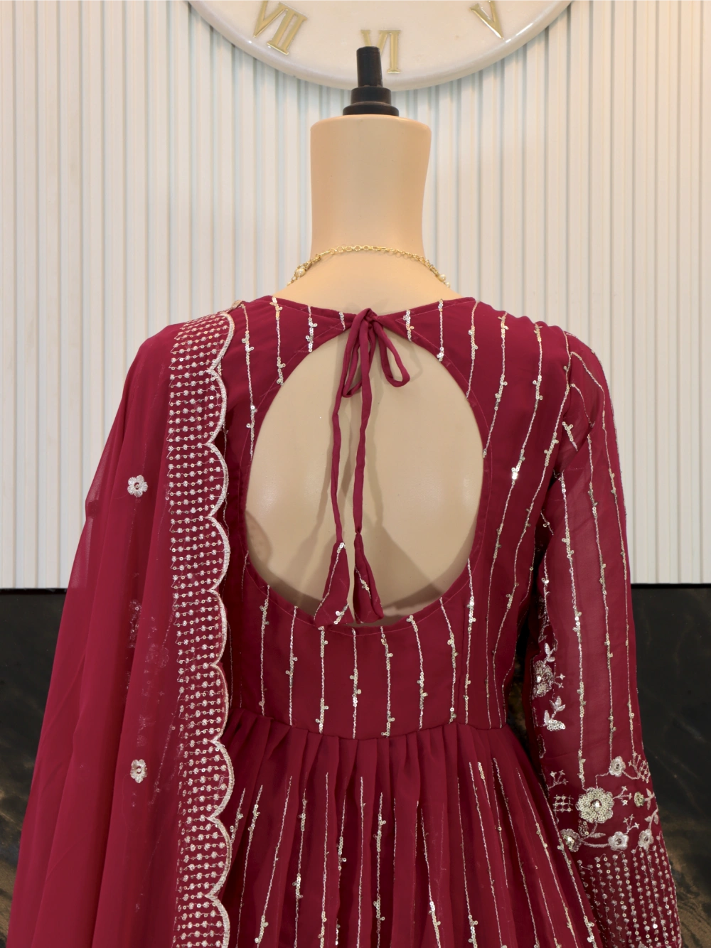 New Festival Long Gown & Dupatta with Heavy Sequence Embroidery in Fox Georgette (Red, Violet) - By Swaya World