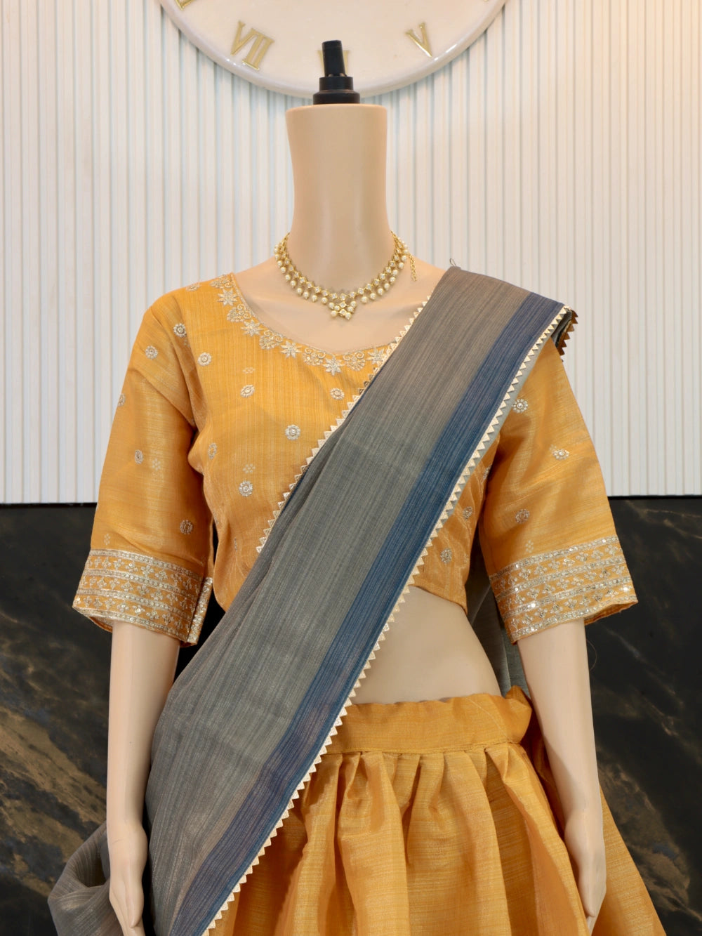 Kalamkari Lehenga Choli with Embroidery Work and Tissue Jari Dupatta - By Swaya World