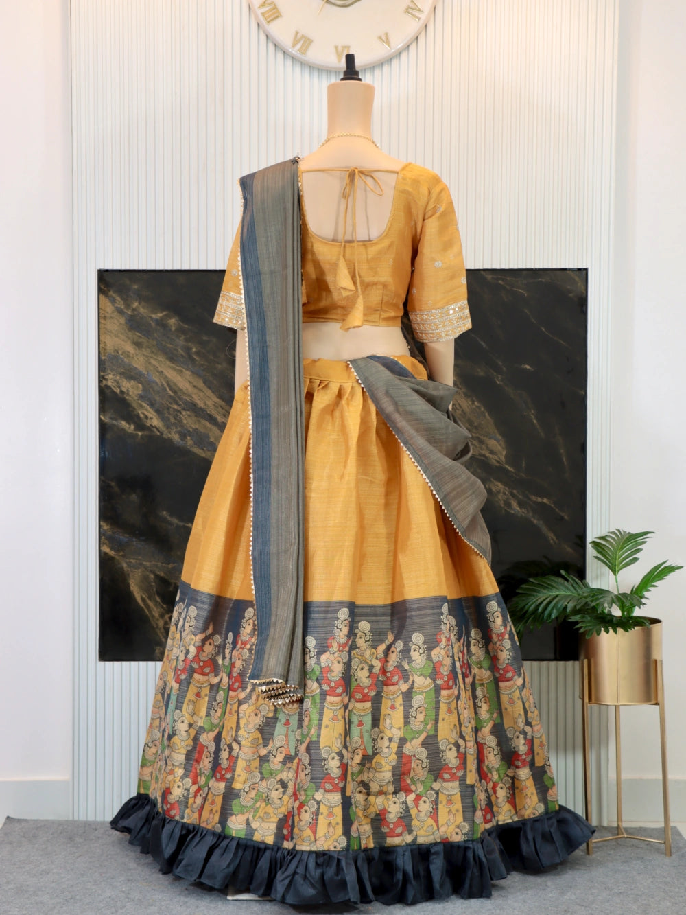 Kalamkari Lehenga Choli with Embroidery Work and Tissue Jari Dupatta - By Swaya World