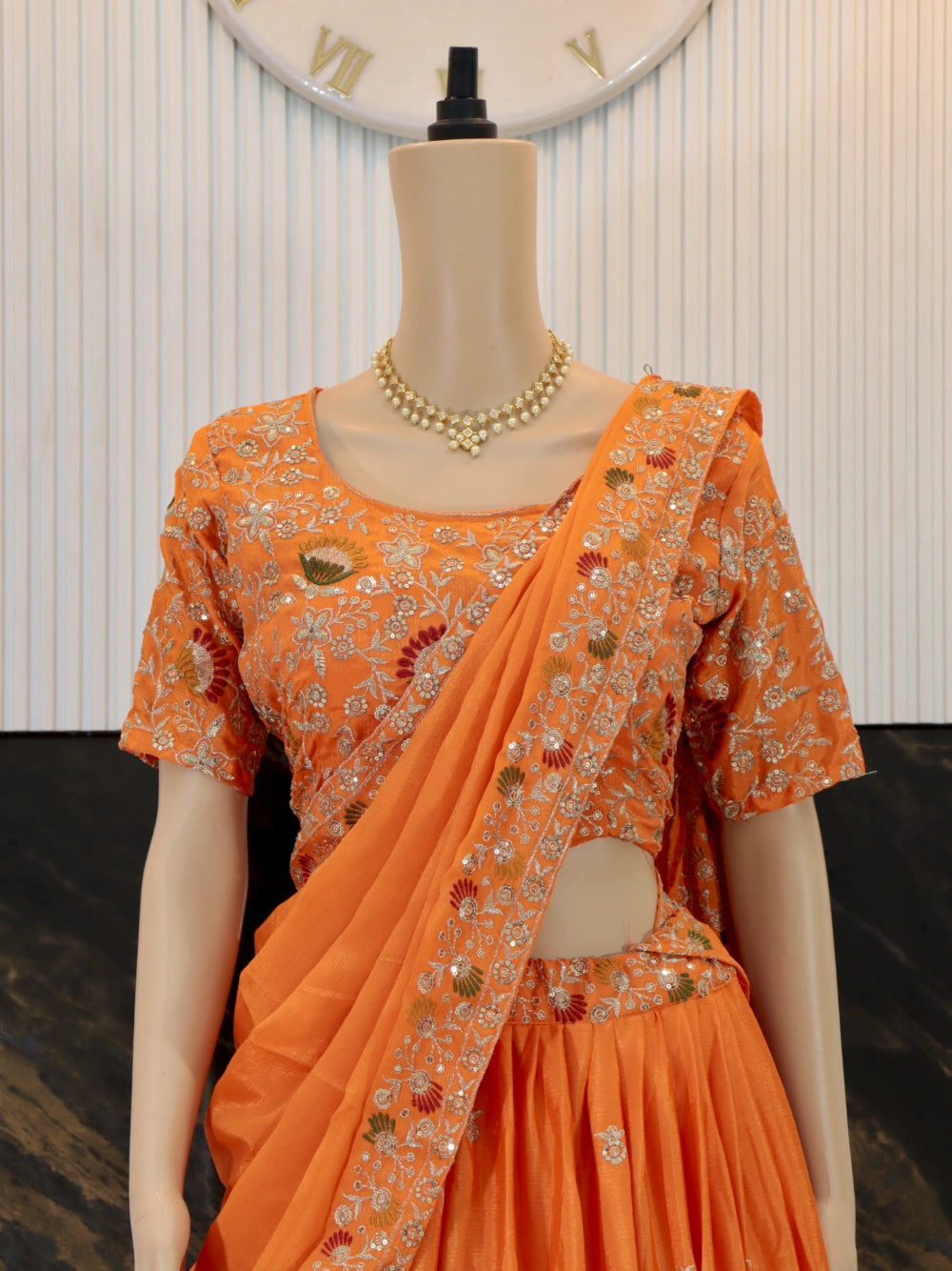 New Festival Orange Lehenga Choli with Embroidery Thread & Sequence Work in Chinon - By Swaya World