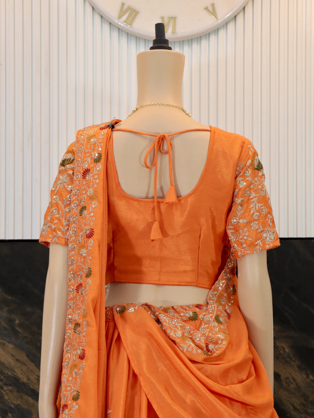 New Festival Orange Lehenga Choli with Embroidery Thread & Sequence Work in Chinon - By Swaya World