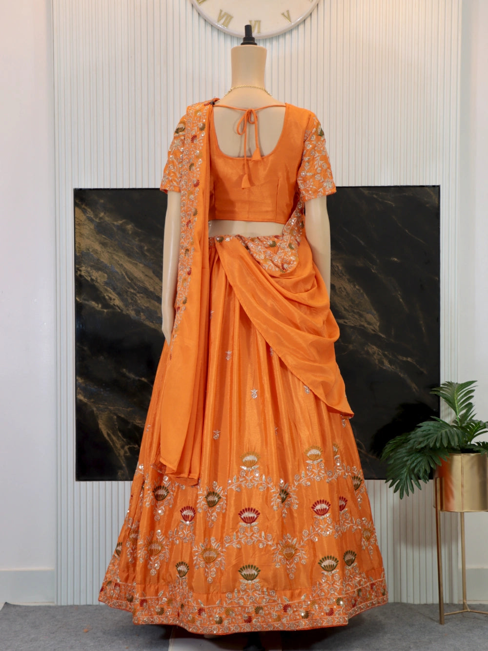 New Festival Orange Lehenga Choli with Embroidery Thread & Sequence Work in Chinon - By Swaya World