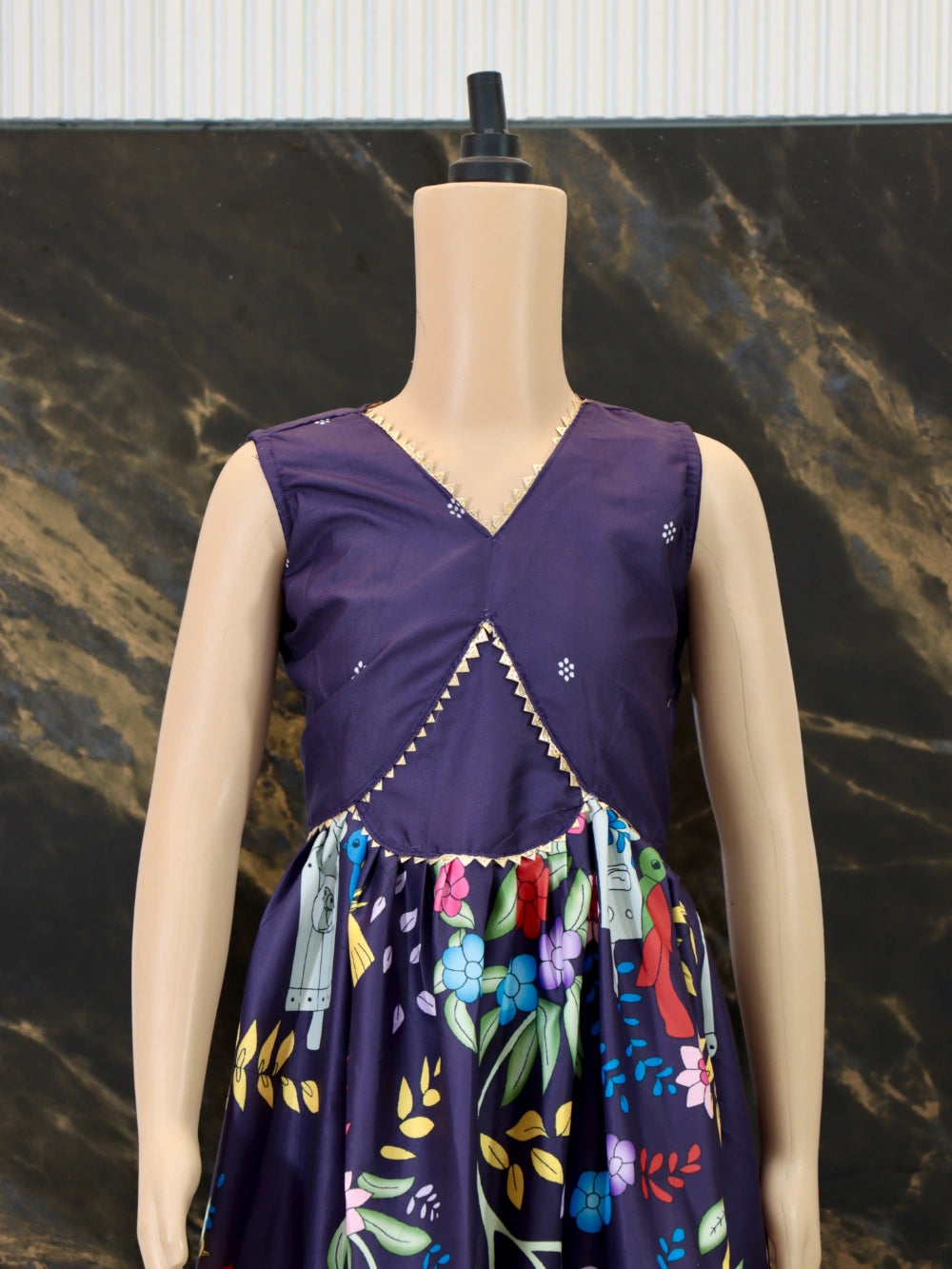 New Festival Violet Mother-Daughter Combo: Kalamkari Print Gown with Net Dupatta - By Swaya World