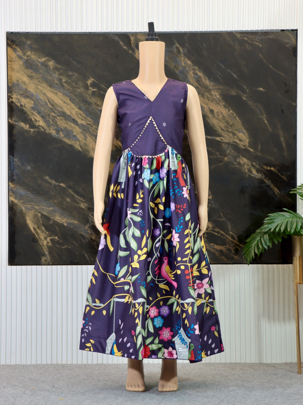 New Festival Violet Mother-Daughter Combo: Kalamkari Print Gown with Net Dupatta - By Swaya World