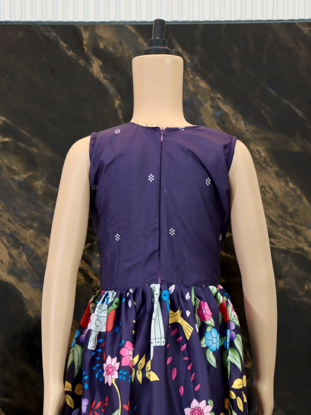 New Festival Violet Mother-Daughter Combo: Kalamkari Print Gown with Net Dupatta - By Swaya World