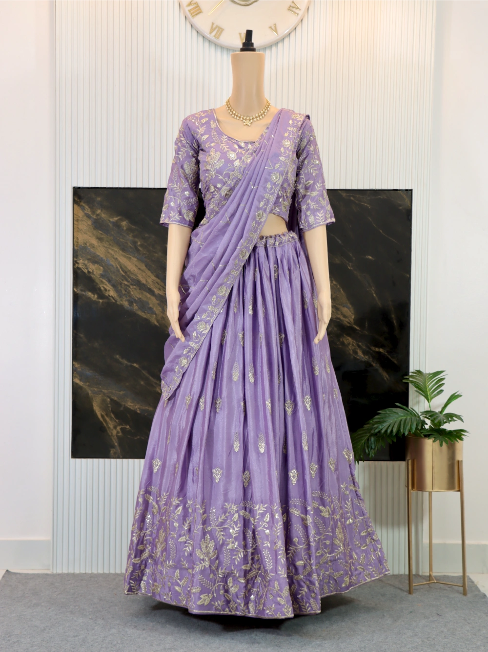 New Festival Lavender Lehenga Choli with Embroidery Thread & Sequence Work in Chinon - By Swaya World