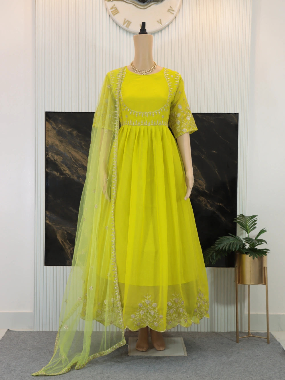 New Designer Embroidered Anarkali Gown with Pant Style Outfit - By Swaya World