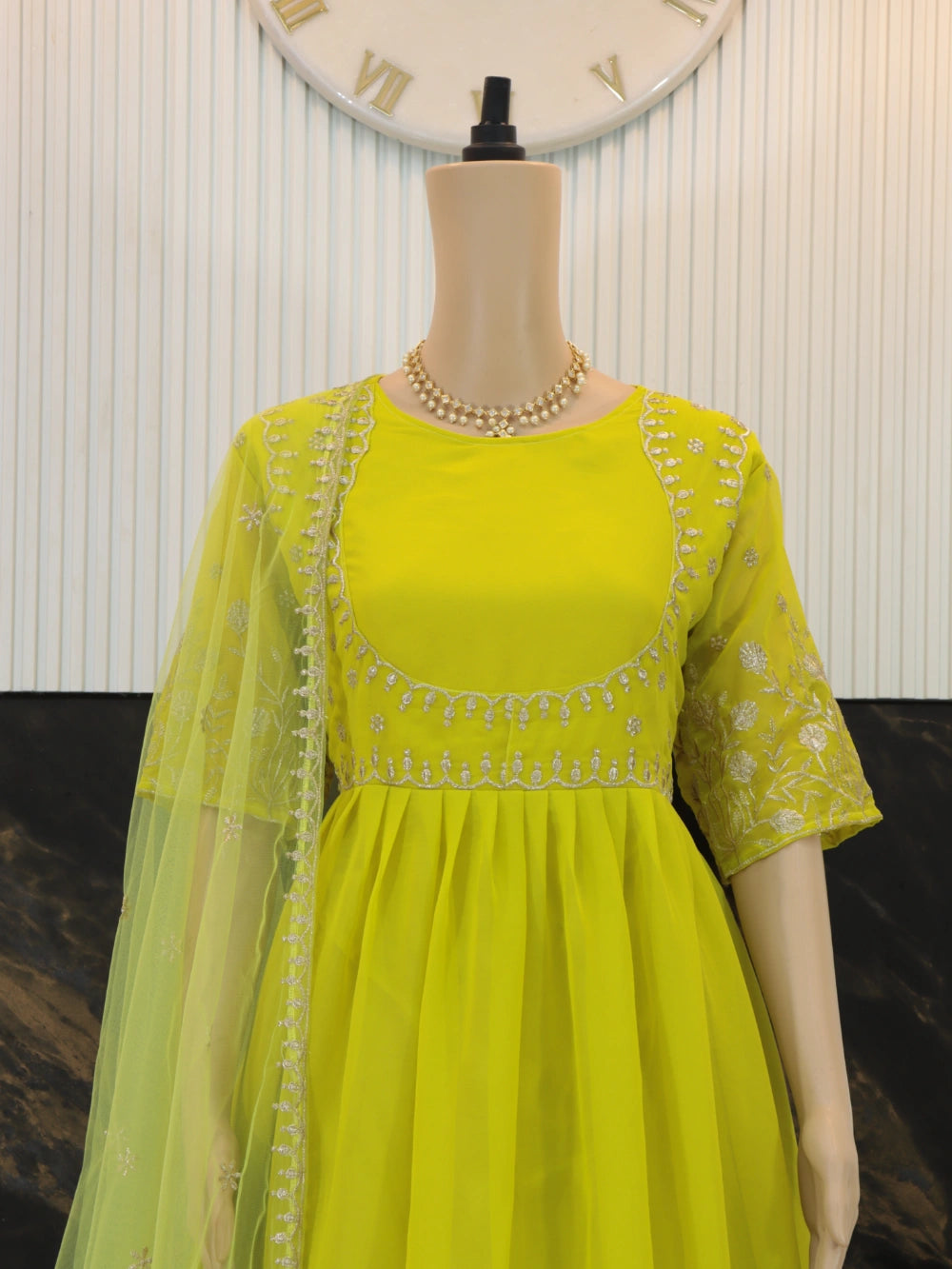 New Designer Embroidered Anarkali Gown with Pant Style Outfit - By Swaya World