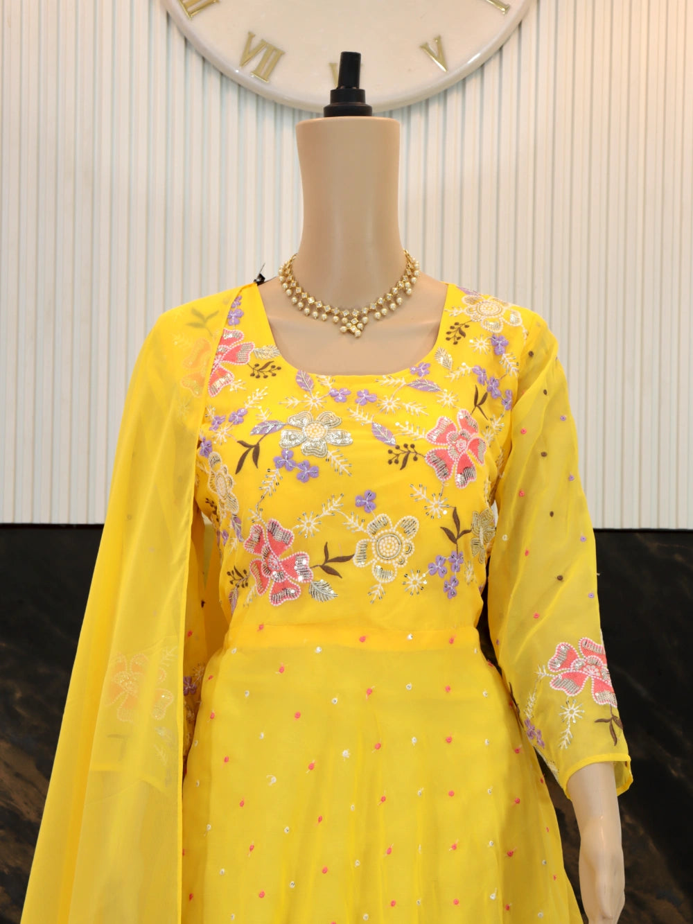 Embroidered Gown with Heavy Thread & Sequence Work in Fox Georgette - By Swaya World