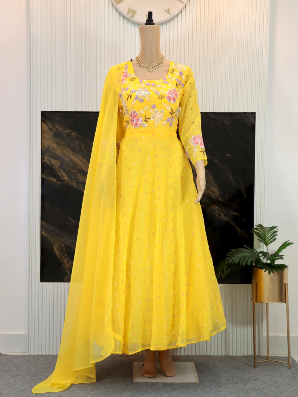 Embroidered Gown with Heavy Thread & Sequence Work in Fox Georgette - By Swaya World