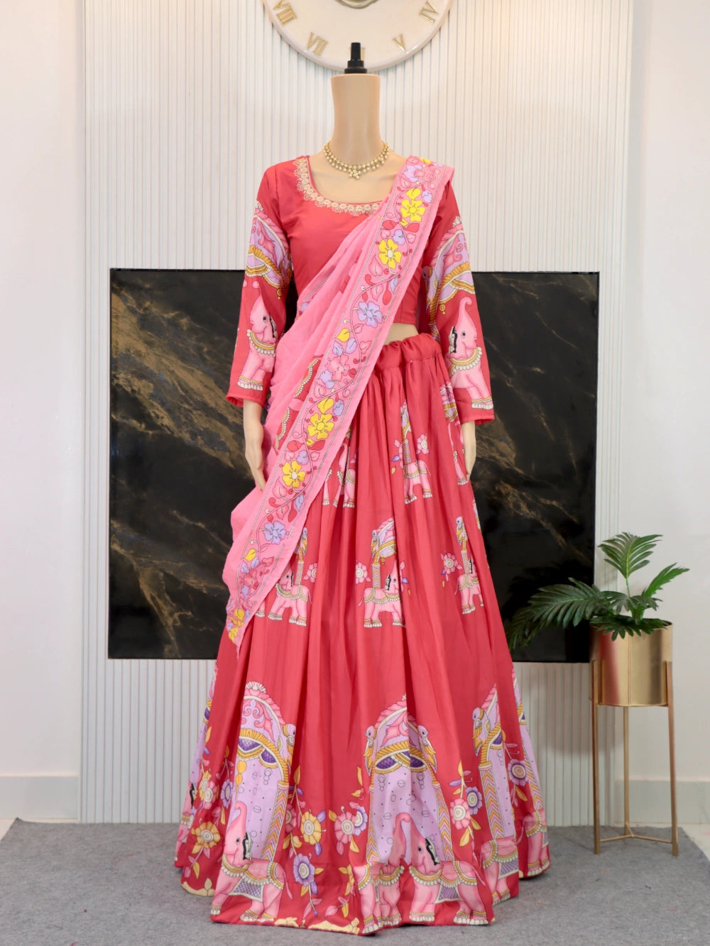 Pink Kalamkari Lehenga Choli with Cotton Fabric and Kalamkari Print - By Swaya World