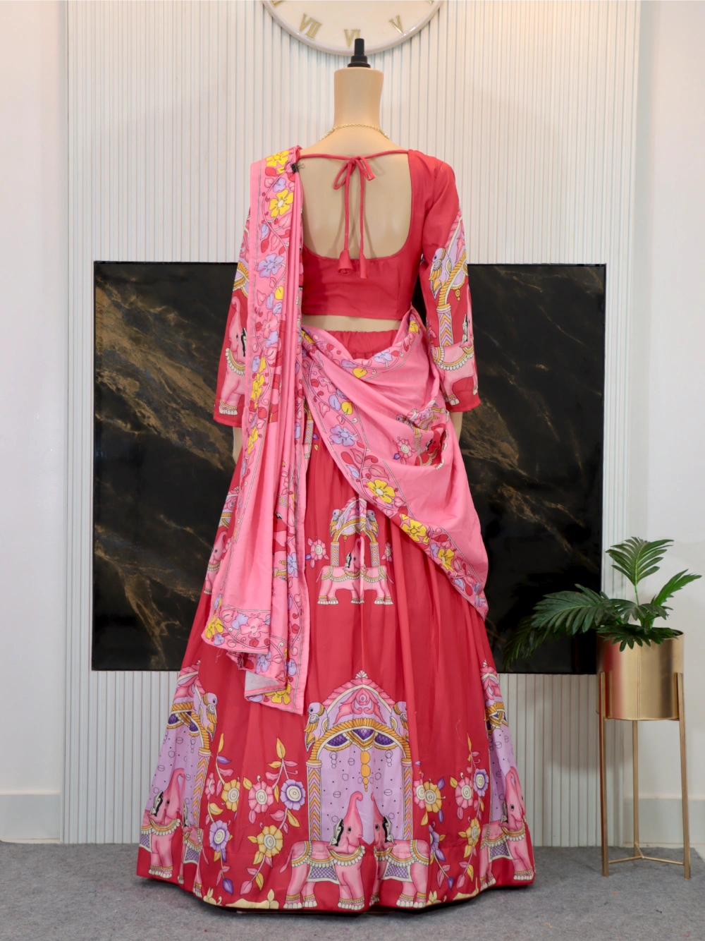 Pink Kalamkari Lehenga Choli with Cotton Fabric and Kalamkari Print - By Swaya World