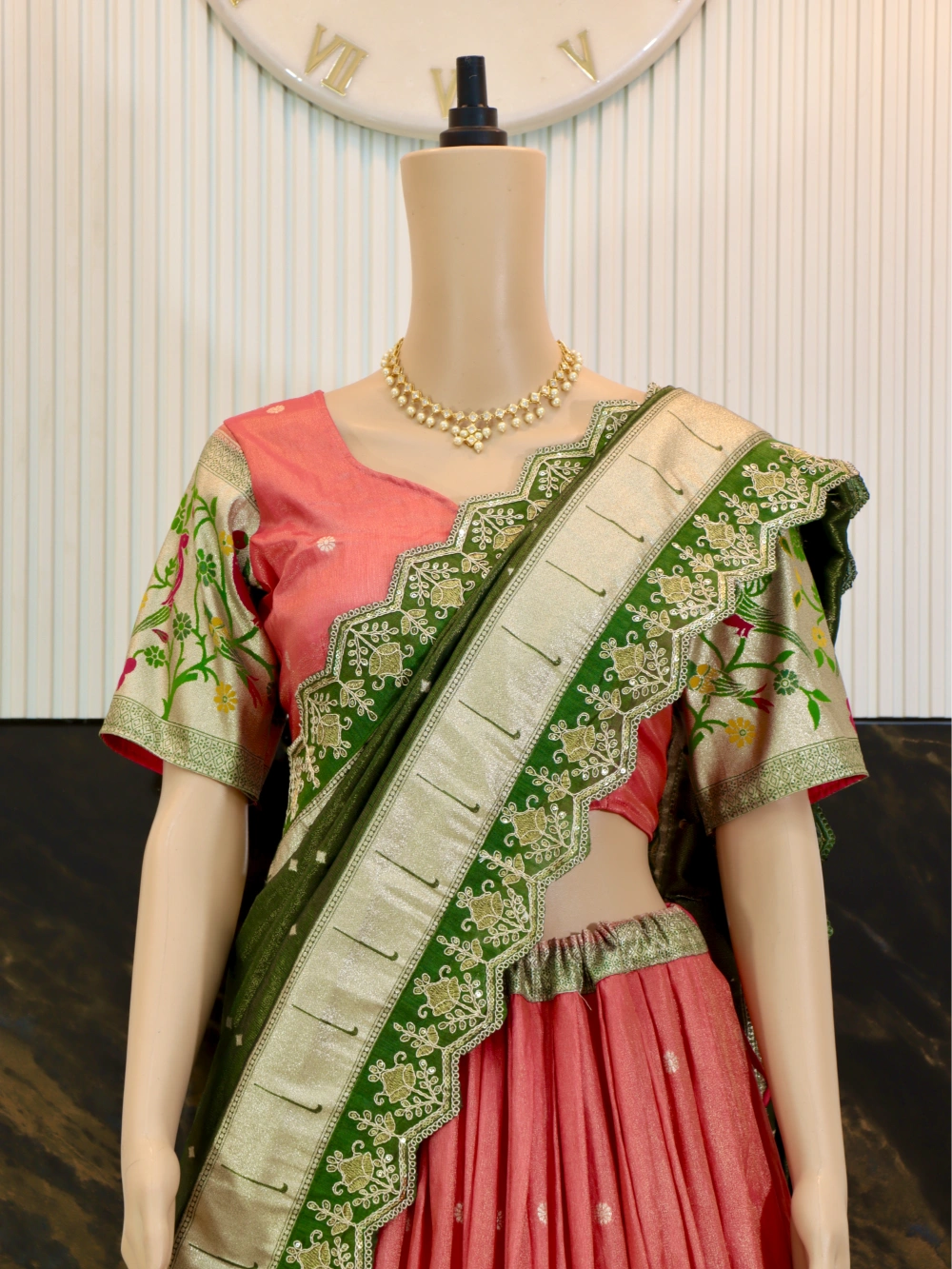 Two Tone Pink Tissue Silk Paithani Lehenga Choli Set with Embroidered Dupatta – By Swaya World