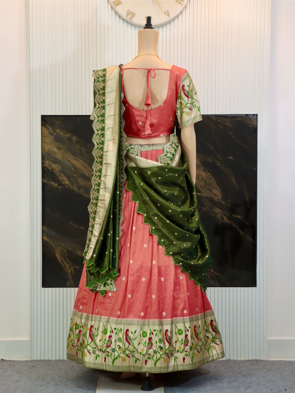 Two Tone Pink Tissue Silk Paithani Lehenga Choli Set with Embroidered Dupatta – By Swaya World