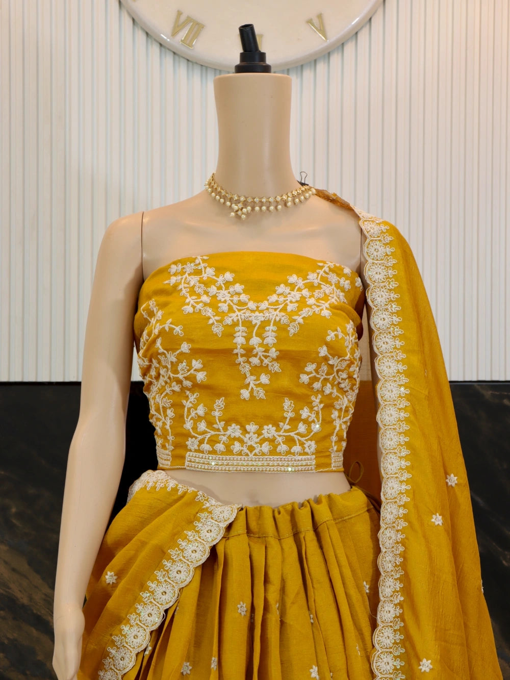 Mustard Vichitra Silk Lehenga Choli with Sequins and Thread Embroidery Work - By Swaya World