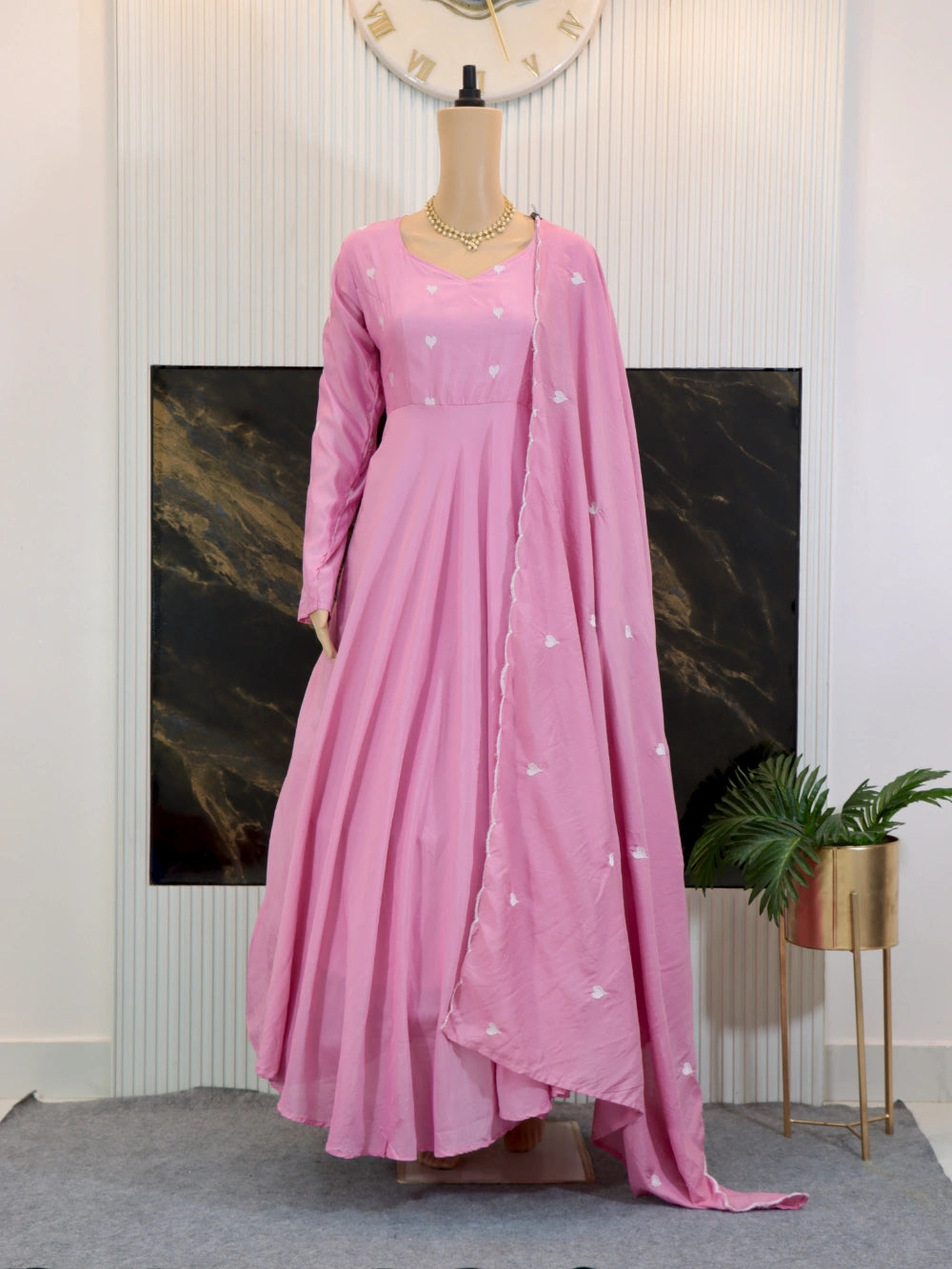 Exclusive Pink Aadya Heart Ajrak Cotton Silk Gown with Aaroc Cut Dupatta - By Swaya World